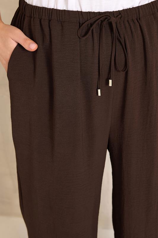 EVANS Plus Size Chocolate Brown Tie Waist Wide Leg Trousers | Evans 4