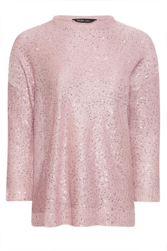 YOURS Plus Size Light Pink Sequin Embellished Jumper | Yours Clothing 5