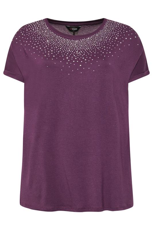 Plus Size Purple Stud Embellished Grown On Sleeve T-Shirt | Yours Clothing 6