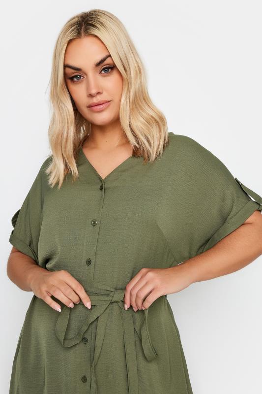 YOURS Curve Plus Size Khaki Green Utility Dress | Yours Clothing  4