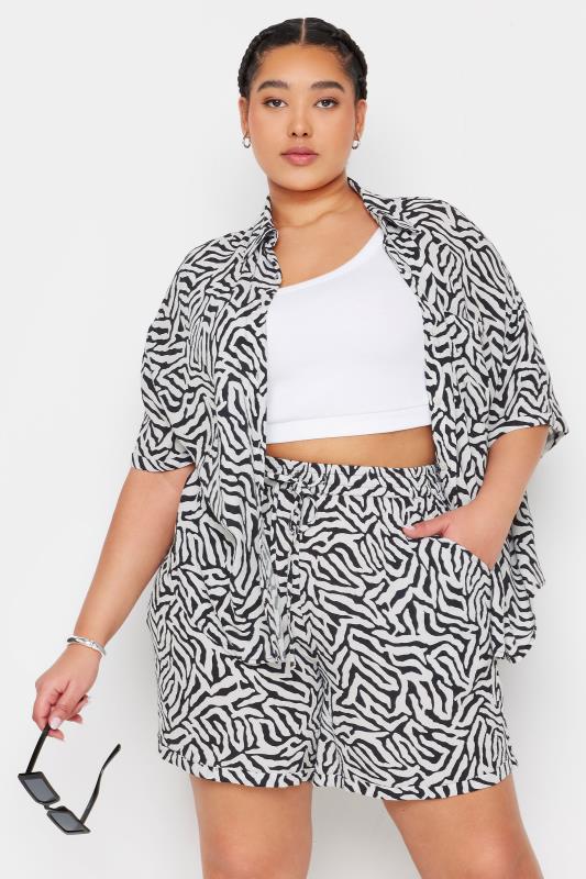 LIMITED COLLECTION Plus Size Black Zebra Print Crinkle Shorts | Yours Clothing 1