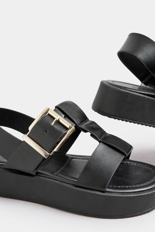 PixieGirl Black T-Bar Chunky Flatform Sandals In Standard Fit | PixieGirl 6