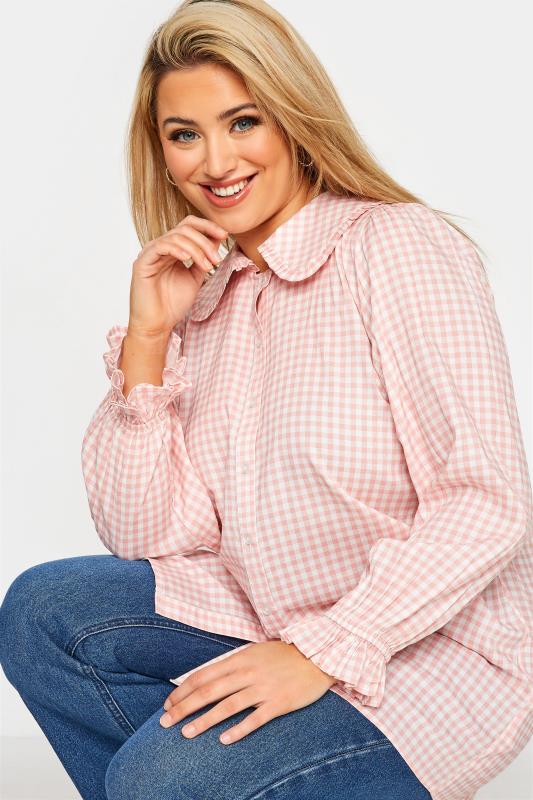 LIMITED COLLECTION Curve Blush Pink Gingham Collar Shirt_D.jpg