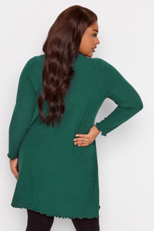 YOURS Plus Size Forest Green Ribbed Lettuce Hem Tunic Dress | Yours Clothing 3