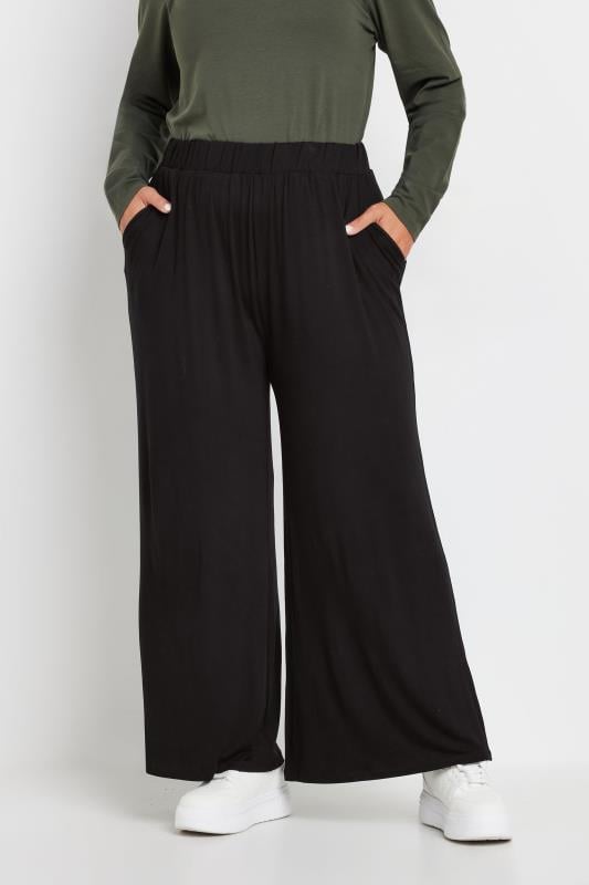 Plus Size Black Wide Leg Stretch Trousers | Yours Clothing 1