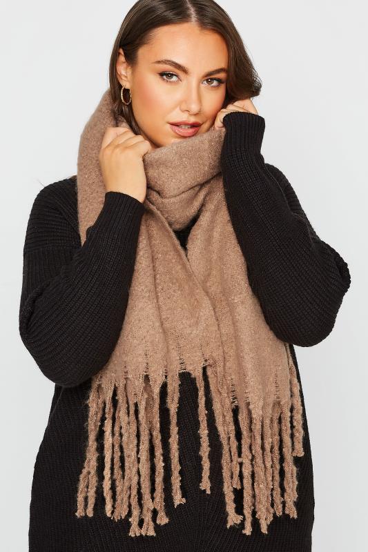 Brown Super Soft Chunky Tassel Scarf | Yours Clothing 1