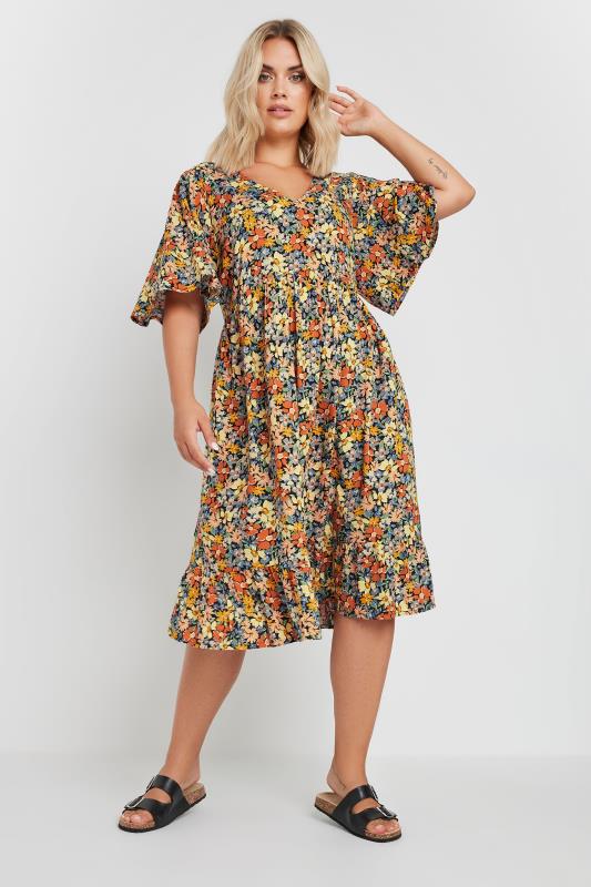 YOURS Plus Size Orange Floral Print Smock Dress | Yours Clothing 2