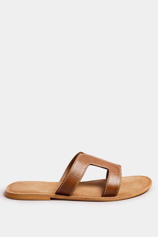 LTS Tan Brown Leather Cut Out Mule Sandals In Standard Fit | Long Tall Sally 3