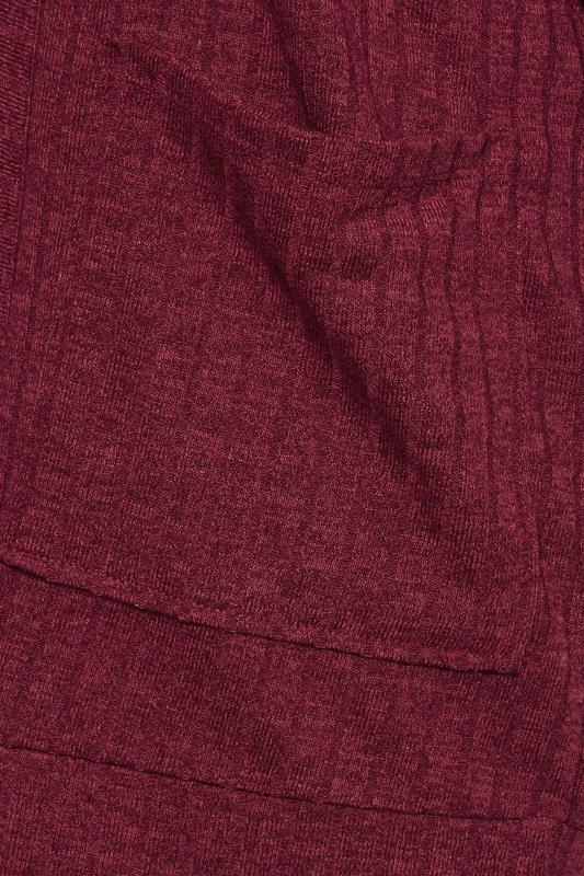 YOURS Plus Size Burgundy Red Ribbed Pocket Cardigan | Yours Clothing 5