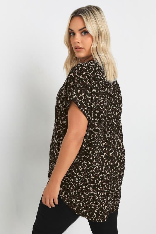 YOURS Plus Size Brown Leopard Print Textured Top | Yours Clothing 3