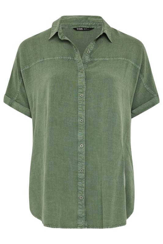 YOURS Plus Size Khaki Green Chambray Shirt | Yours Clothing 5
