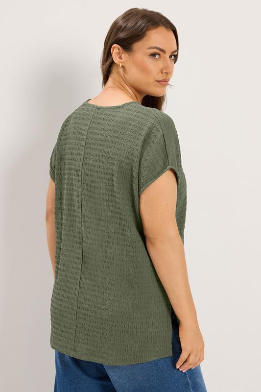 YOURS Plus Size Khaki Green Textured T-Shirt Co-ord | Yours Clothing 2