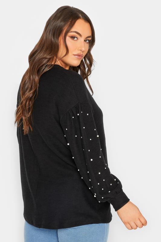 Plus Size Black Pearl & Diamante Embellished Sleeve Jumper | Yours Clothing  3