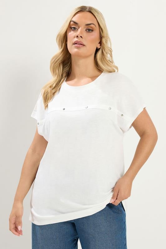  YOURS wit T-shirt met studs en aangeknipte mouwen