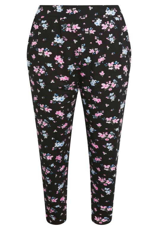 YOURS Plus Size Blue & Pink Floral Print Double Pleat Harem Trousers | Yours Clothing 5