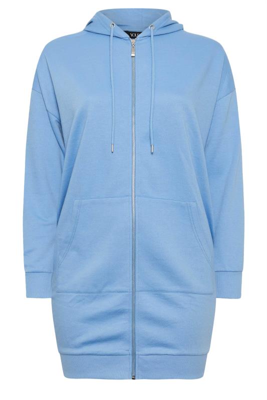 YOURS Plus Size Blue Longline Zip Through Hoodie | Yours Clothing 5