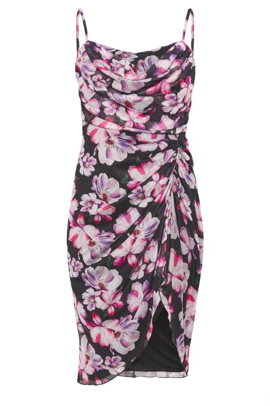YOURS LONDON Plus Size Black Floral Print Gathered Dress | Yours Clothing  6