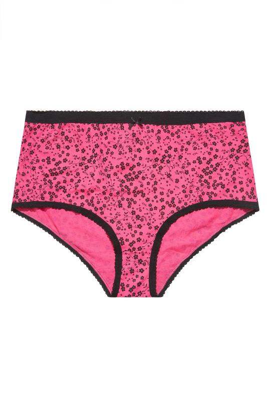 5 PACK Curve Pink & Black Floral Print High Waisted Full Briefs 3