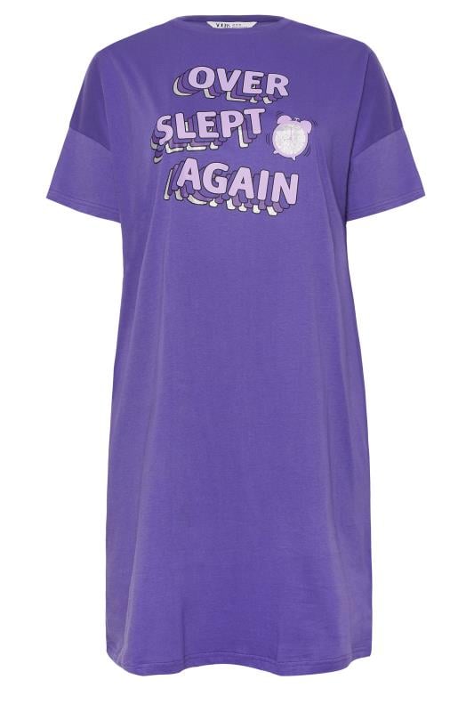 YOURS Plus Size Purple 'Overslept Again' Slogan Sleep Tee Nightdress 5