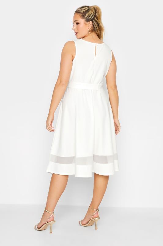 YOURS LONDON Plus Size White Mesh Panel Skater Dress | Yours Clothing 3