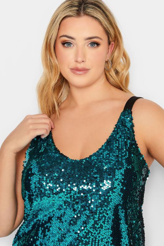 YOURS LONDON Plus Size Teal Blue Sequin Embellished Cami Top | Yours Clothing 4