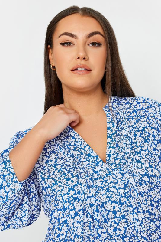 YOURS Plus Size Blue Floral Print Pintuck Blouse | Yours Clothing 4