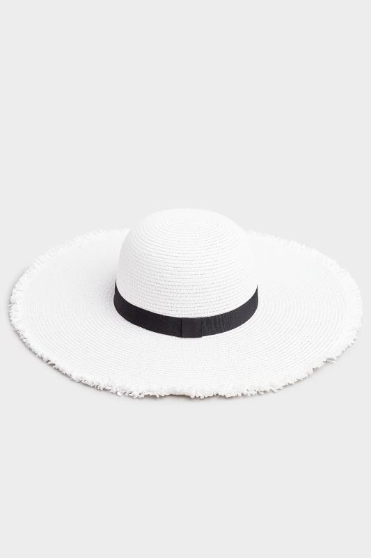 White Frayed Edge Straw Hat 4