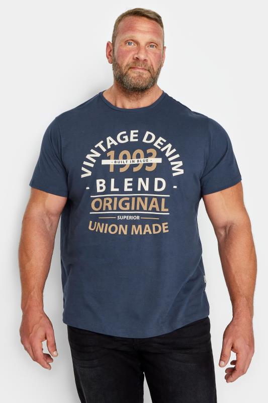 Men's  BLEND Big & Tall Navy Blue Vintage Denim Printed T-Shirt