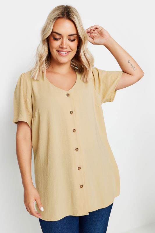 YOURS Plus Size Natural Brown Button Up Blouse | Yours Clothing  2