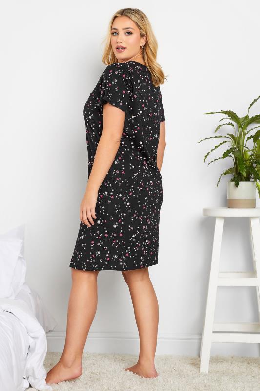 Curve Black Sparkle Star Placket Nightdress | Yours Clothing 2