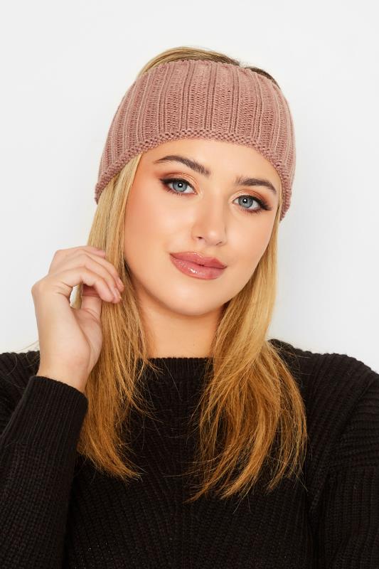 Plus Size  Pink Ribbed Knitted Headband