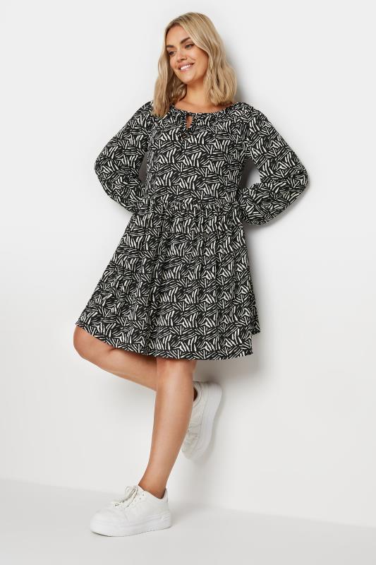 YOURS Plus Size Black & White Abstract Print Long Sleeve Mini Dress | Yours Clothing 2