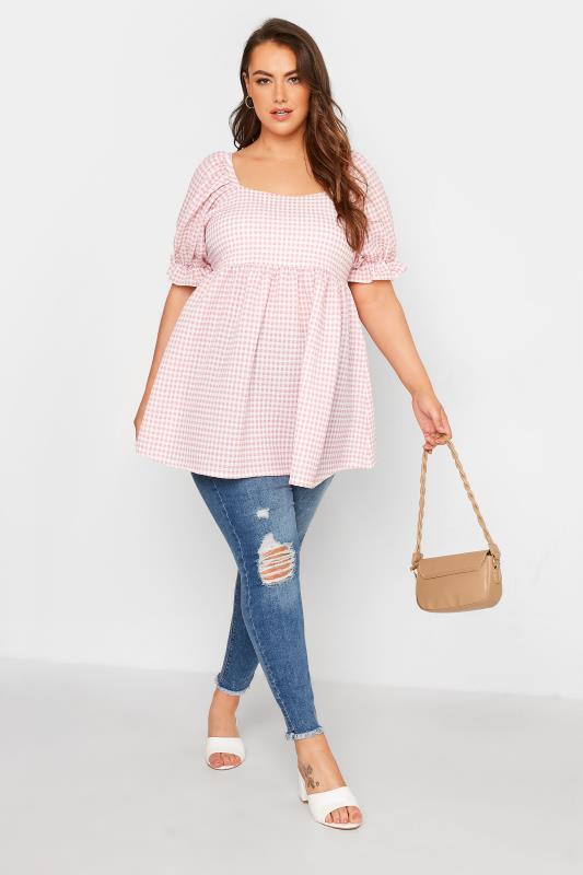 LIMITED COLLECTION Curve Pink & White Gingham Milkmaid Top 2