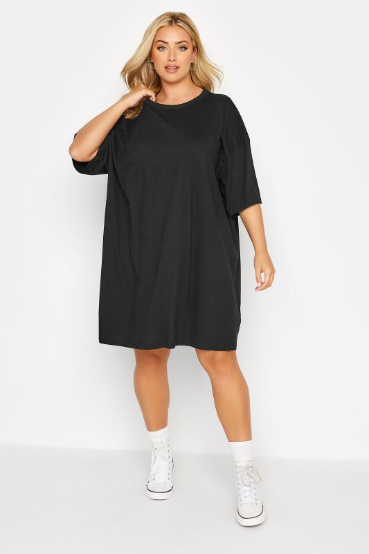 Plus Size Black Oversized Tunic T-Shirt Dress | Yours Clothing 1