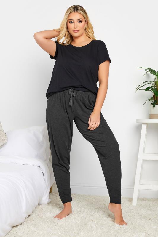 Plus Size Charcoal Grey Marl Cuffed Pyjama Bottoms | Yours Clothing 2