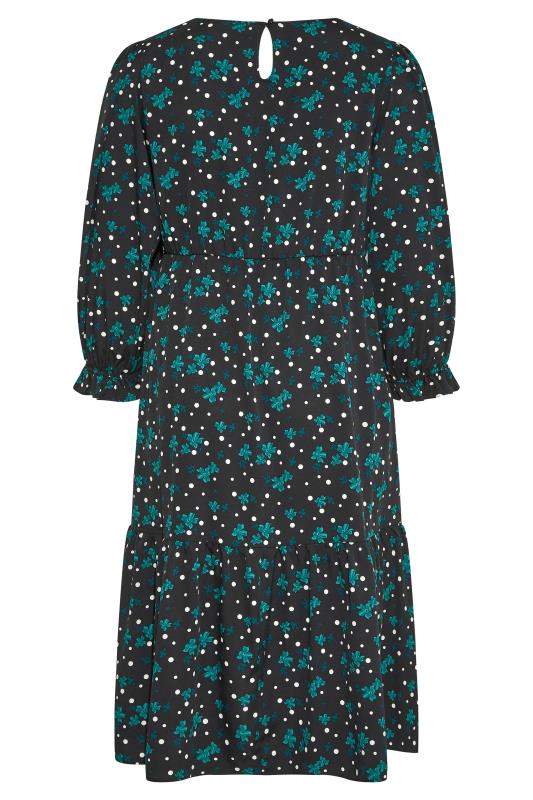 LIMITED COLLECTION Plus Size Black Floral Spot Tiered Smock Midaxi Dress | Yours Clothing 7