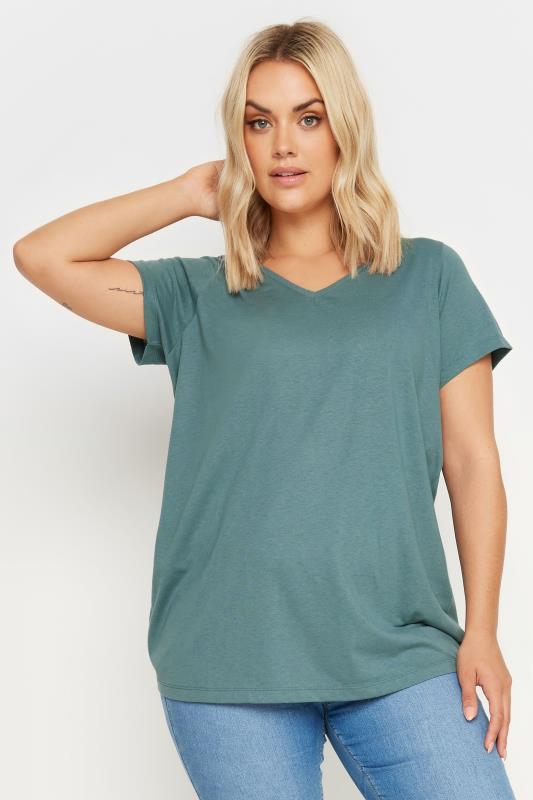 Plus Size  YOURS Curve Green Short Sleeve Essential T-Shirt