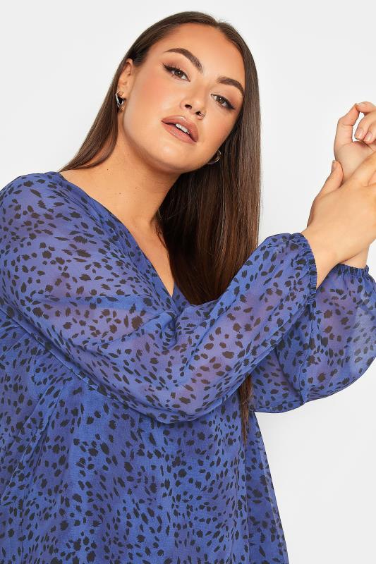 YOURS LONDON Plus Size Blue Animal Print Wrap Blouse | Yours Clothing 5