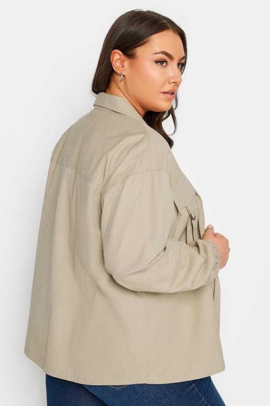 YOURS Plus Size Stone Brown Utility Bomber Jacket | Yours Clothing 6