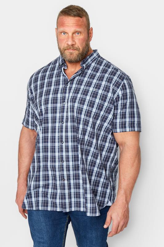 D555 Big & Tall Blue Check Print Shirt | BadRhino 1