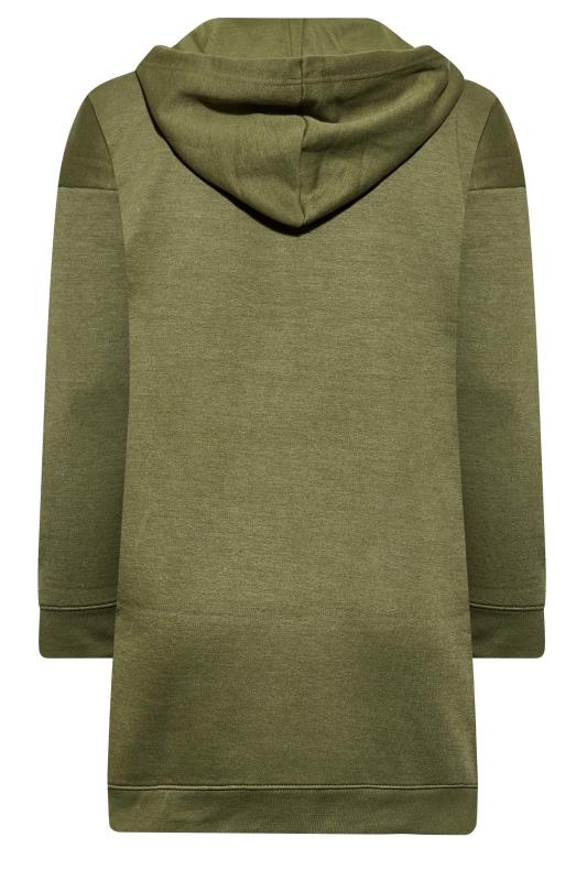 Curve Plus Size Womens Khaki Green Longline Zip Hoodie | Yours Clothing 7