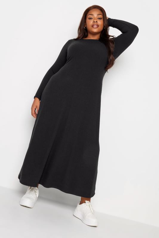 Plus Size  YOURS Curve Black Ribbed Swing Maxi Dress