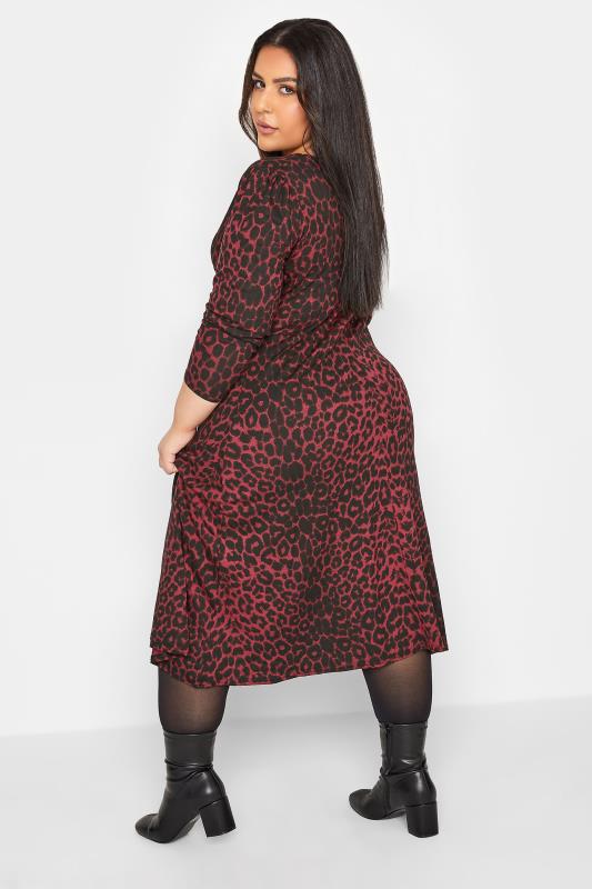 Petite Womens Dark Red Leopard Print Midi Dress | PixieGirl 3