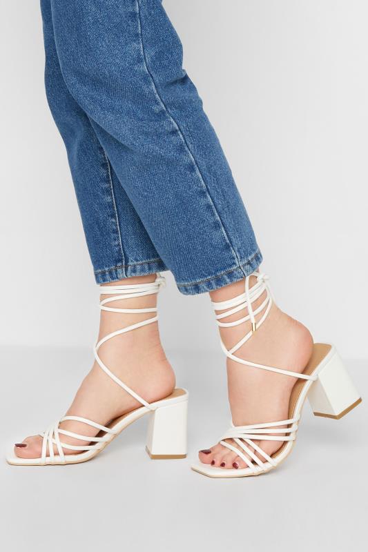 PixieGirl White Strappy Lace Up Block Heels In Standard D Fit 1