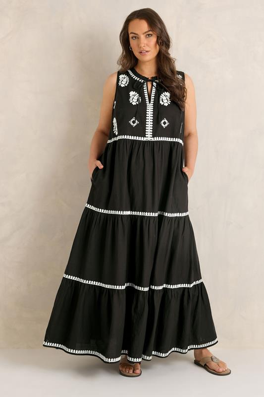 EVANS Robe longue brodée en coton marron chocolat