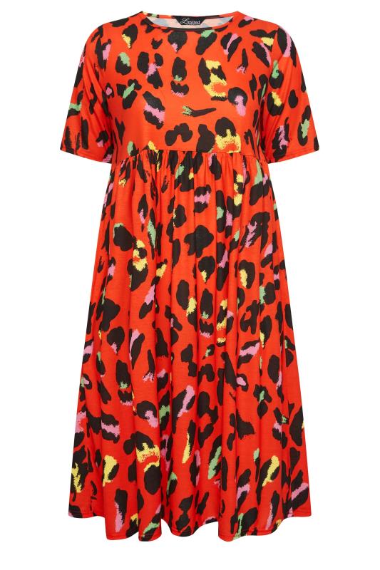 LIMITED COLLECTION Plus Size Red Leopard Print Smock Midaxi Dress | Yours Clothing 7