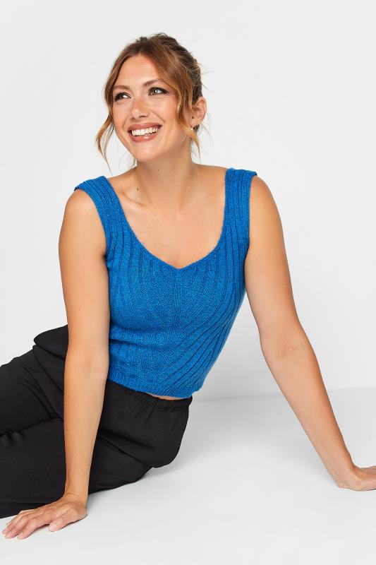 LTS Tall Women's Blue V-Neck Knitted Vest Top | Long Tall Sally 4