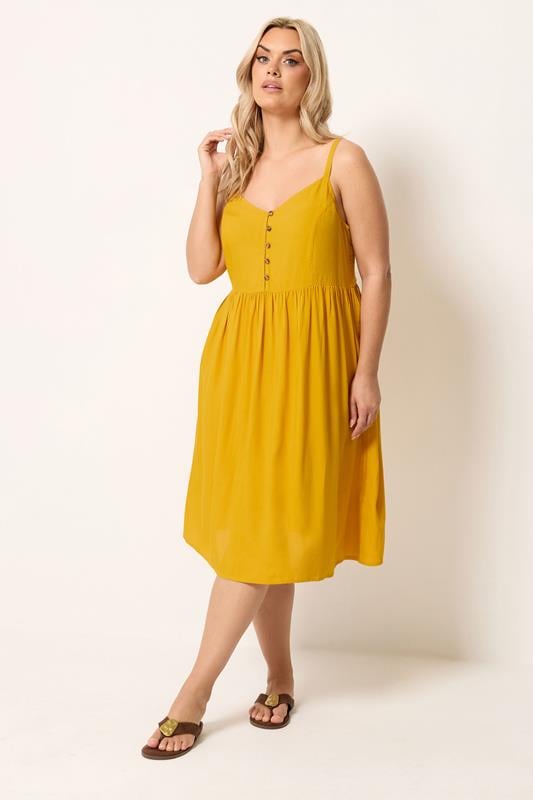YOURS Plus Size Yellow Strappy Midi Sundress | Yours Clothing 1