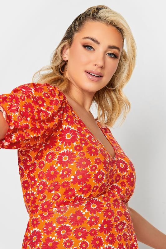 LIMITED COLLECTION Plus Size Orange Floral Frill Sleeve Top | Yours Clothing 4