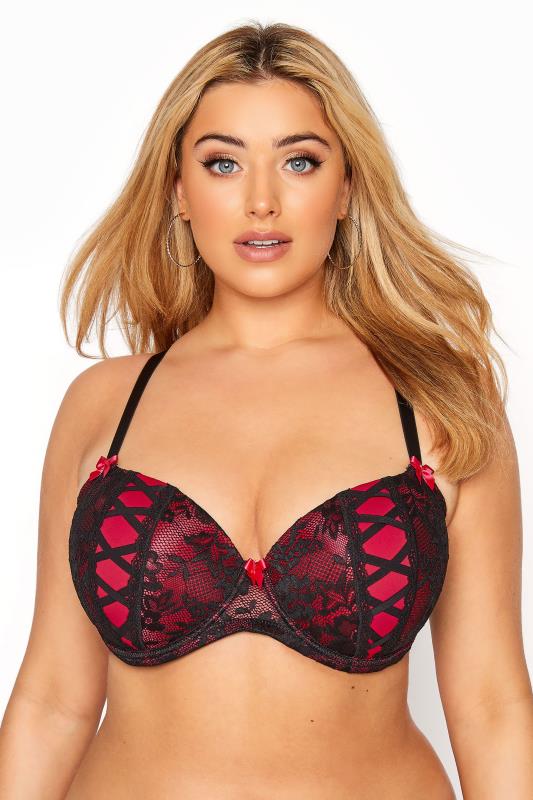  Tallas Grandes Red Lace Strapping Detail Padded Bra